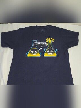 Womens Navy Science Cartoon Graphic Tee - 'I Think You're Overreacting'